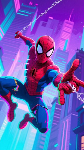 Spider-Man Neon Urban Flight Wallpaper