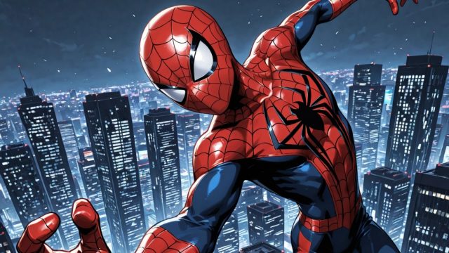 Spider-Man Above the Night City Skyline Wallpaper