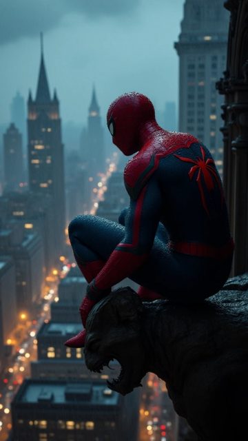 Spider-Man Watching the Rainy City Wallpaper