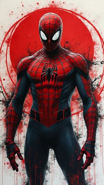 Spider-Man Beneath a Red Moon Wallpaper