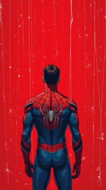 Spider-Man in Red Rainfall Wallpaper