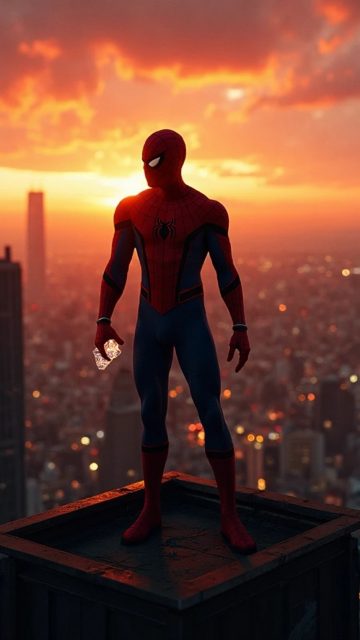 Spider-Man Sunset Rooftop Silhouette Wallpaper