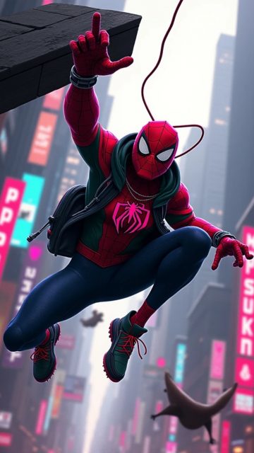 Spider-Man Swinging Between City Towers Wallpaper