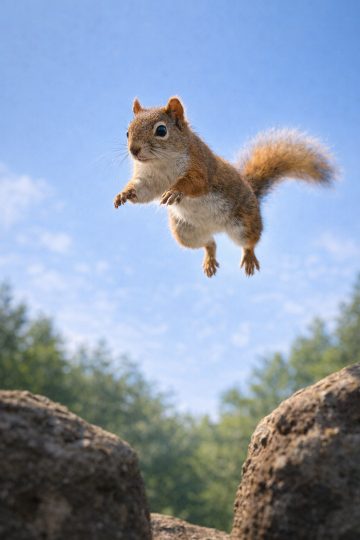 Squirrel Jumping Mid Air Between Rocks Wallpaper