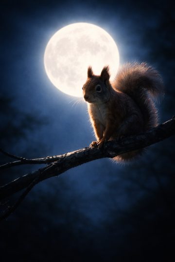 Squirrel Backlit by Moonlight on Branch Wallpaper