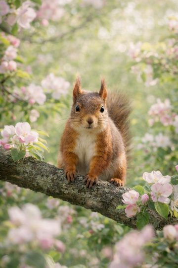 Squirrel on Blossom Branch Spring Wallpaper