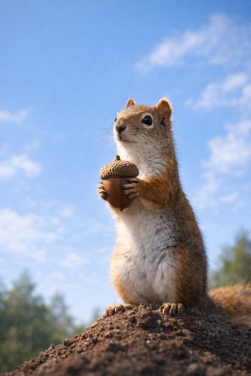 Squirrel Holding Acorn Close Up Sky Wallpaper