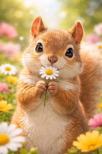 Squirrel Holding Flower Close Up Spring Wallpaper