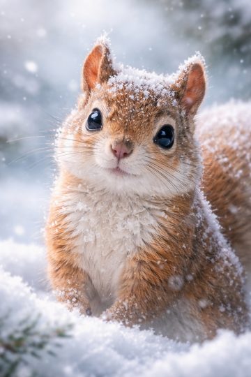 Squirrel Close Up with Snowflakes Winter Wallpaper