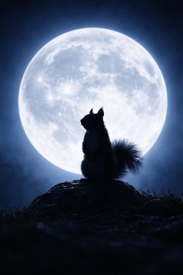 Squirrel Silhouette Close to Full Moon Wallpaper