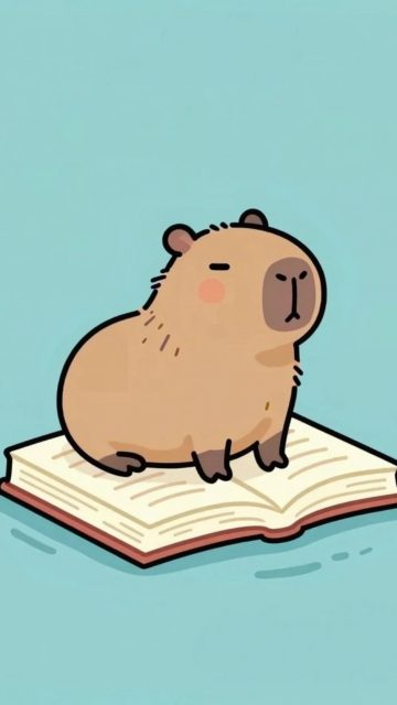 Stylized Capybara Sitting on a Book Wallpaper