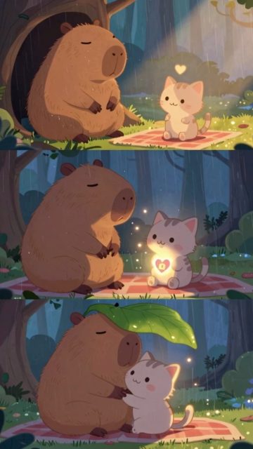 Stylized Capybara Campfire Storytime Wallpaper