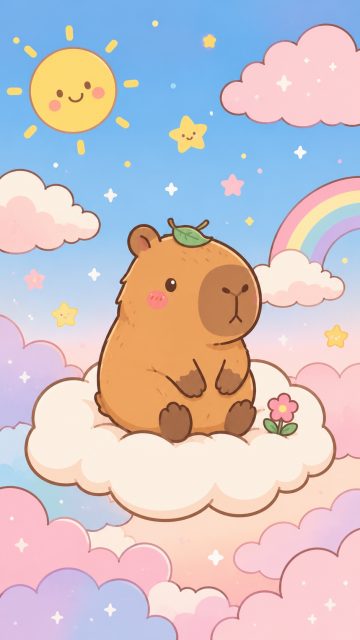 Stylized Capybara in a Cloud Dreamland Wallpaper