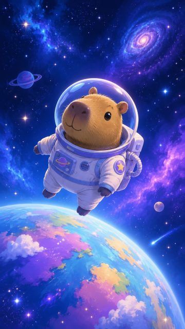 Stylized Capybara Floating Through Space Wallpaper