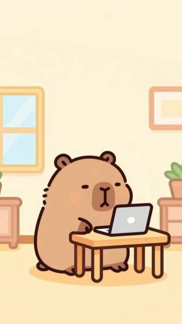 Stylized Capybara Working from Home Wallpaper