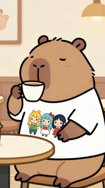 Stylized Capybara Enjoying a Morning Coffee Wallpaper