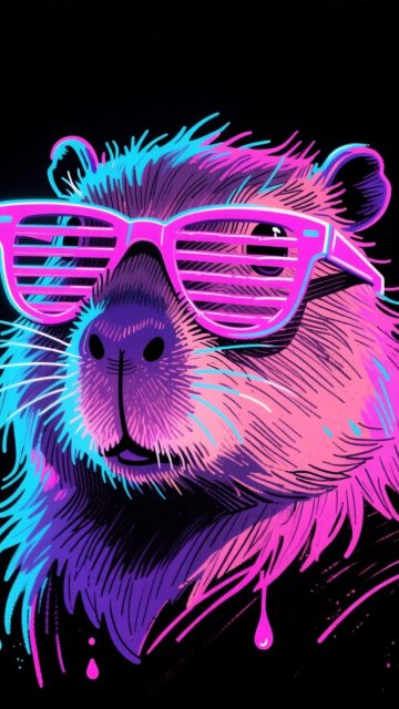 Stylized Capybara Neon Retro Portrait Wallpaper