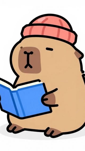 Stylized Capybara Reading a Book in Winter Wallpaper