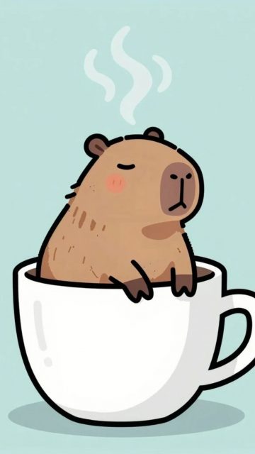 Stylized Capybara Resting in a Teacup Wallpaper