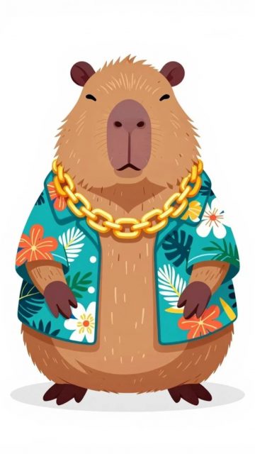 Stylized Capybara in Tropical Fashion Wallpaper