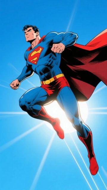 Superman Flying Across a Clear Blue Sky Wallpaper