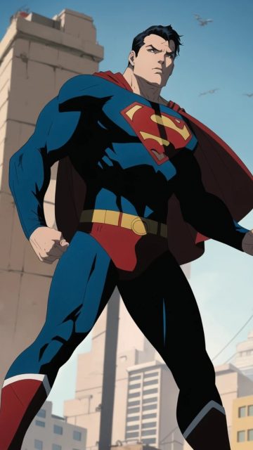 Superman Heroic Stance Above the City Wallpaper