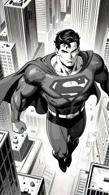 Monochrome Superman Flying Through the City Wallpaper