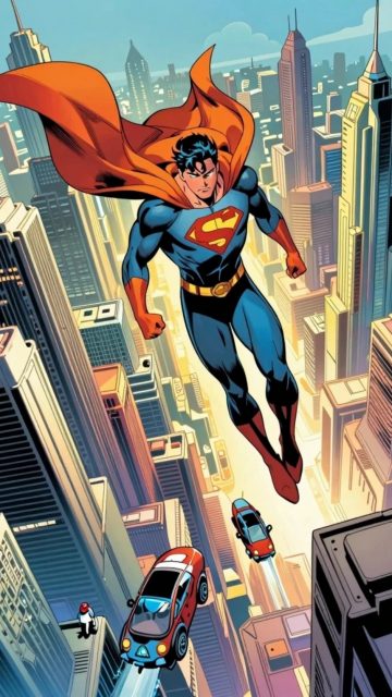 Superman Soaring Through a Bright City Canyon Wallpaper