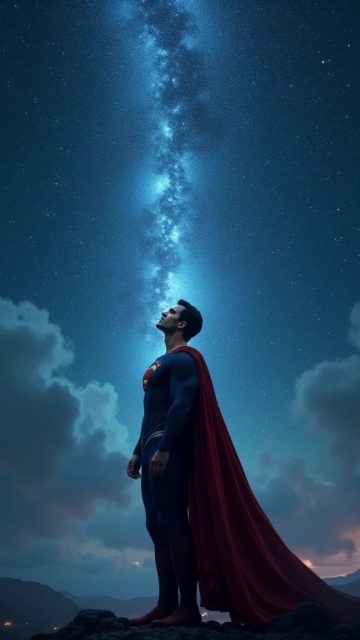Superman Looking Into the Night Sky Wallpaper