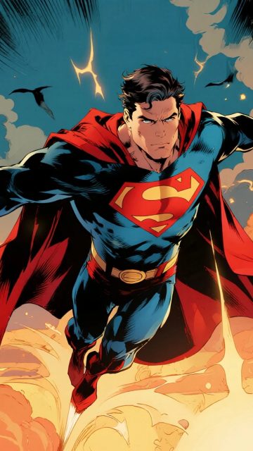Superman Flying Through a Stormy Sky Wallpaper
