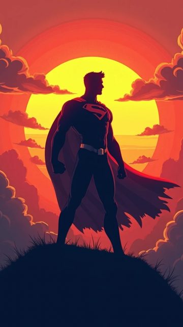 Superman Sunset Silhouette on a Hill Wallpaper