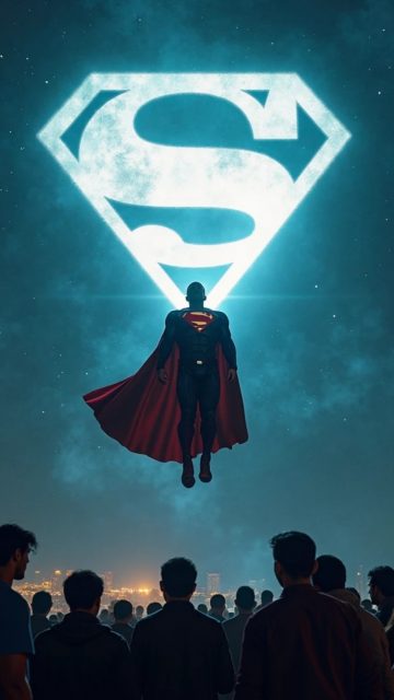 Superman Beneath a Glowing Sky Symbol Wallpaper