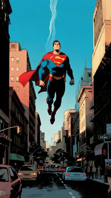 Superman Flying Above Downtown Streets Wallpaper