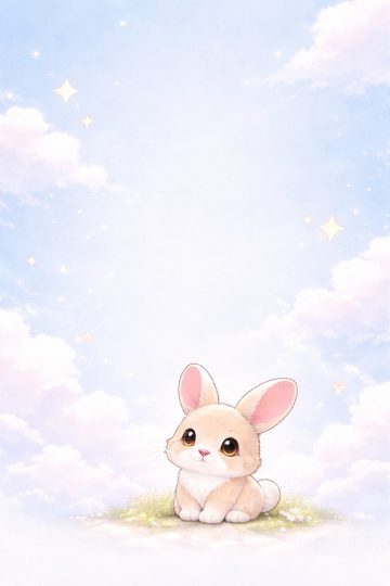 Tiny Kawaii Bunny Under Cloudy Sky