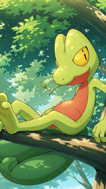 Treecko Resting on a Forest Branch Wallpaper