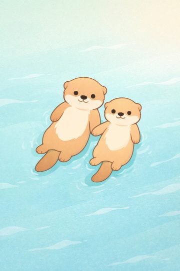 Two Otters Floating Minimal Water Soft Blue Wallpaper