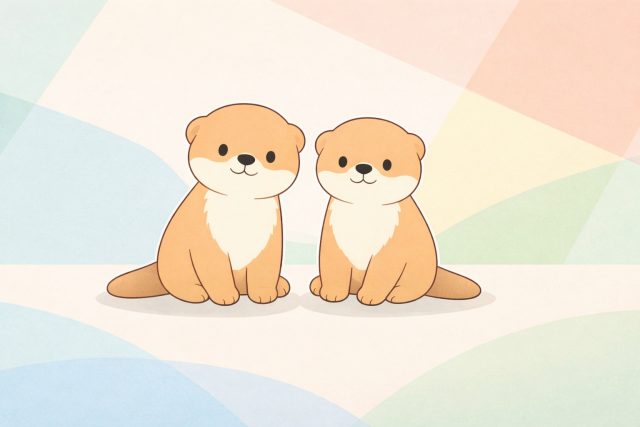 Two Otters Sitting with Geometric Pastel Background Wallpaper