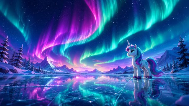 Unicorn by the Aurora Reflection Lake Wallpaper