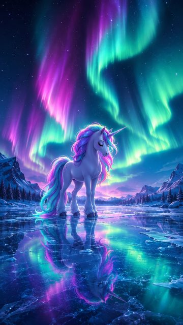 Aurora Reflection Night Unicorn Wallpaper
