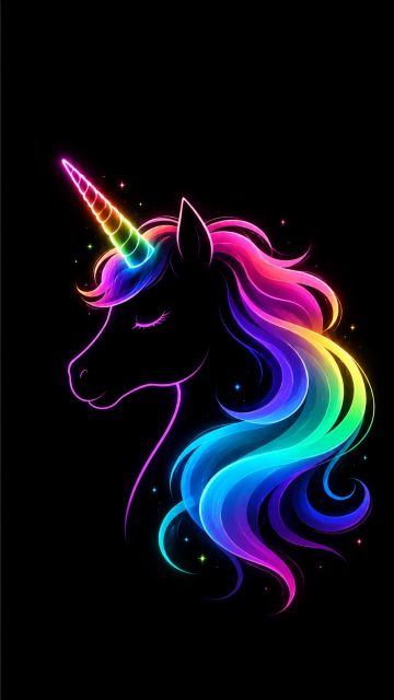Neon Unicorn Silhouette in the Black Void Wallpaper