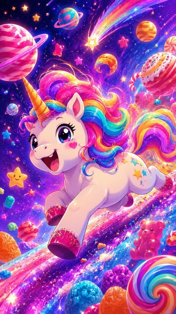 Candy Galaxy Adventure Unicorn Wallpaper