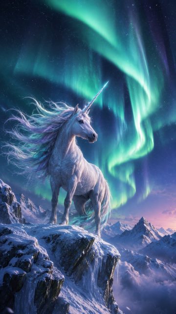 Celestial Aurora Mountain Unicorn Wallpaper