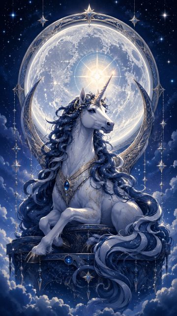 Celestial Throne Moonlight Unicorn Wallpaper