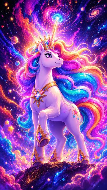 Cosmic Rainbow Crown Unicorn Wallpaper