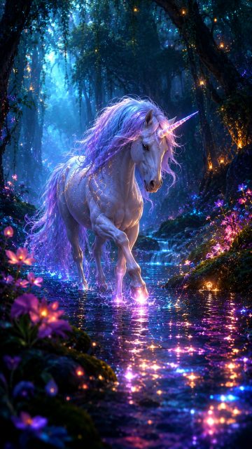 Enchanted River Crossing Unicorn Wallpaper