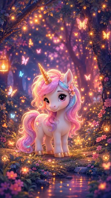 Fairy Light Forest Unicorn Wallpaper
