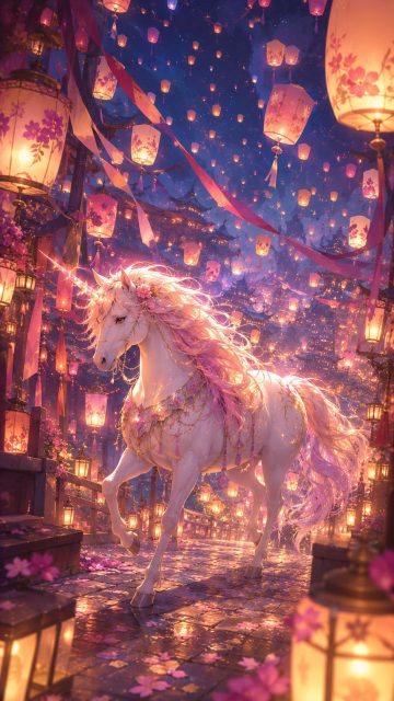 Floating Lantern Festival Unicorn Wallpaper