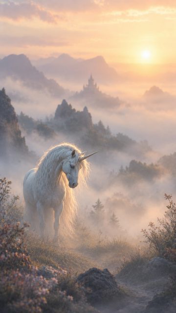 Fog Valley Morning Unicorn Wallpaper