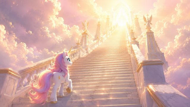 Golden Heavenly Stairway Unicorn Wallpaper