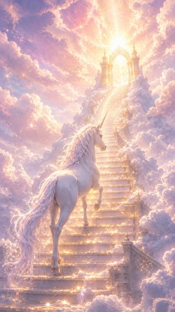 Heavenly Stairway Through the Clouds Unicorn Wallpaper